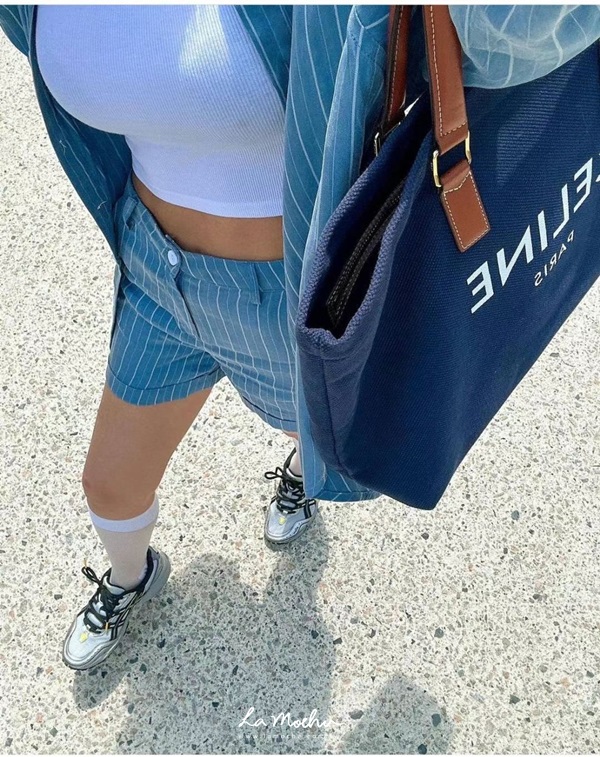 蜜桃絨條紋套裝